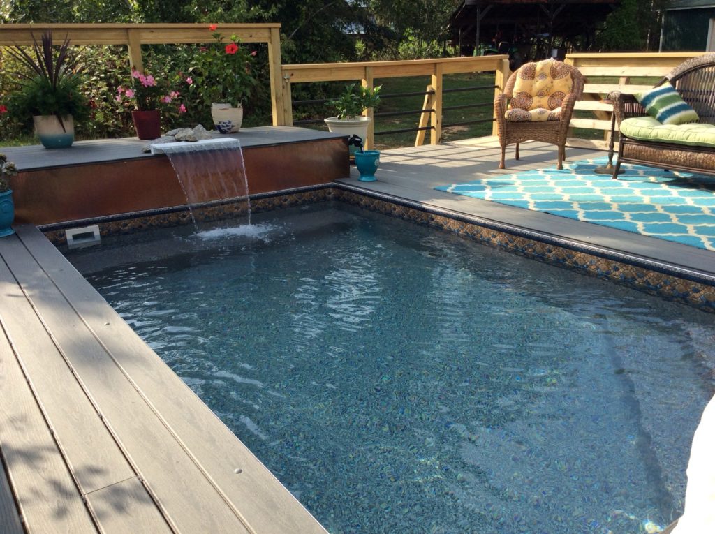 swim spa installed in wood deck